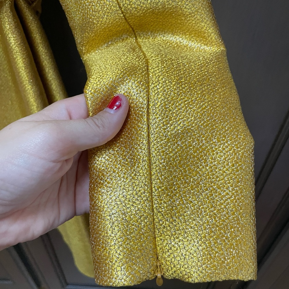 Carven Yellow Metallic Mini Belted Dress with Crystal Detail Size 38 - Picture 7 of 13